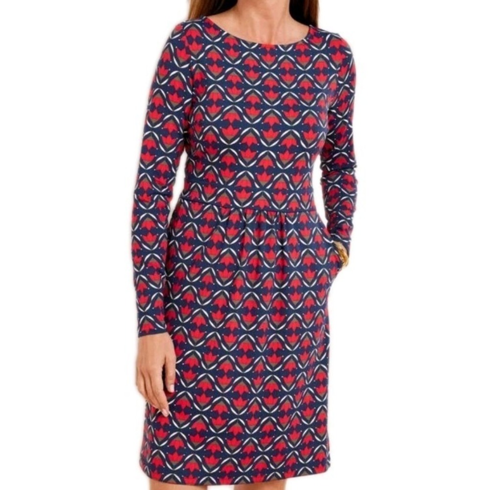 Talbots Petite Womens XLP Effortless Jersey Red Tulip Print Dress Ditsy Flip